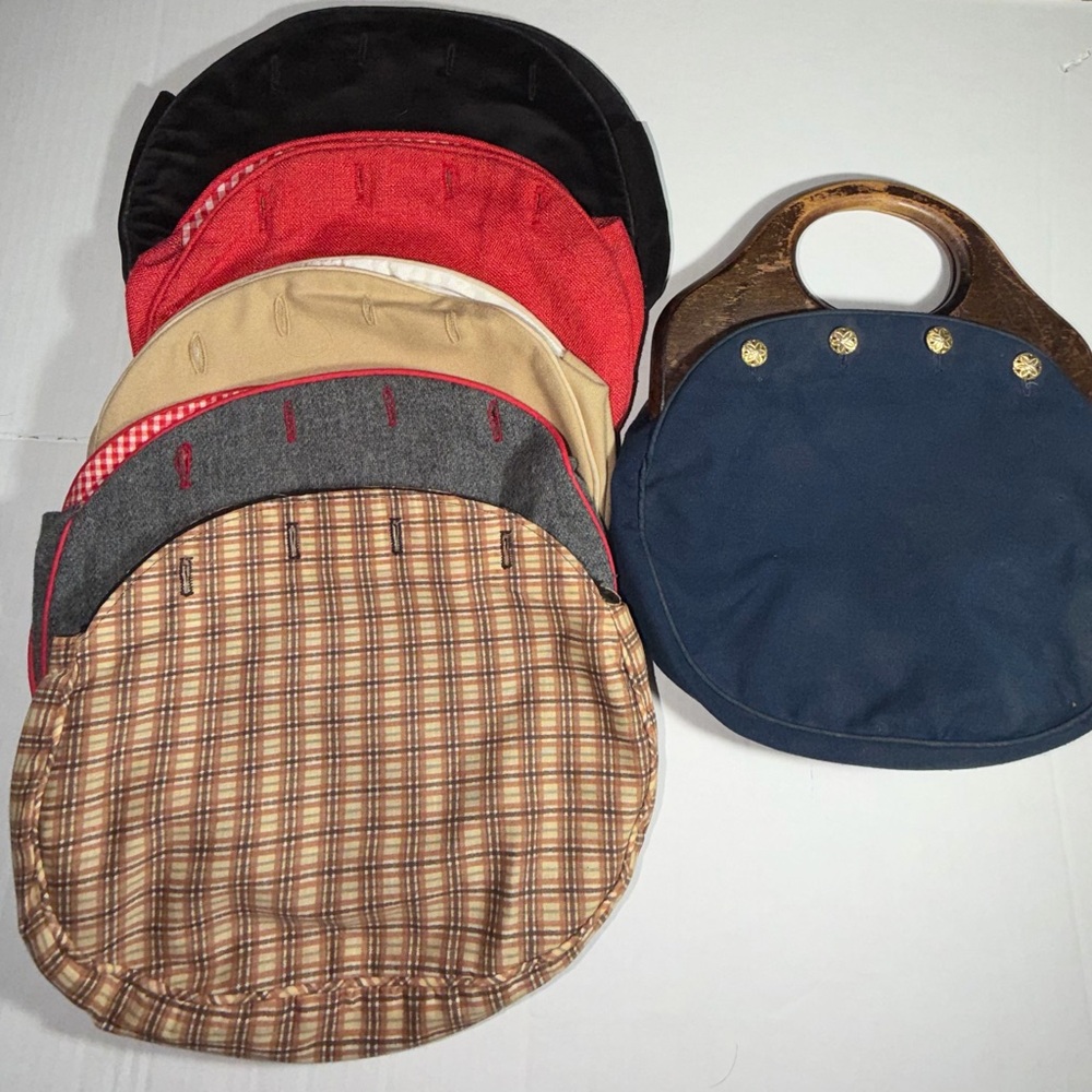 Vintage 80s Wood Handle Bermuda Purse with Six Interchangeable Covers